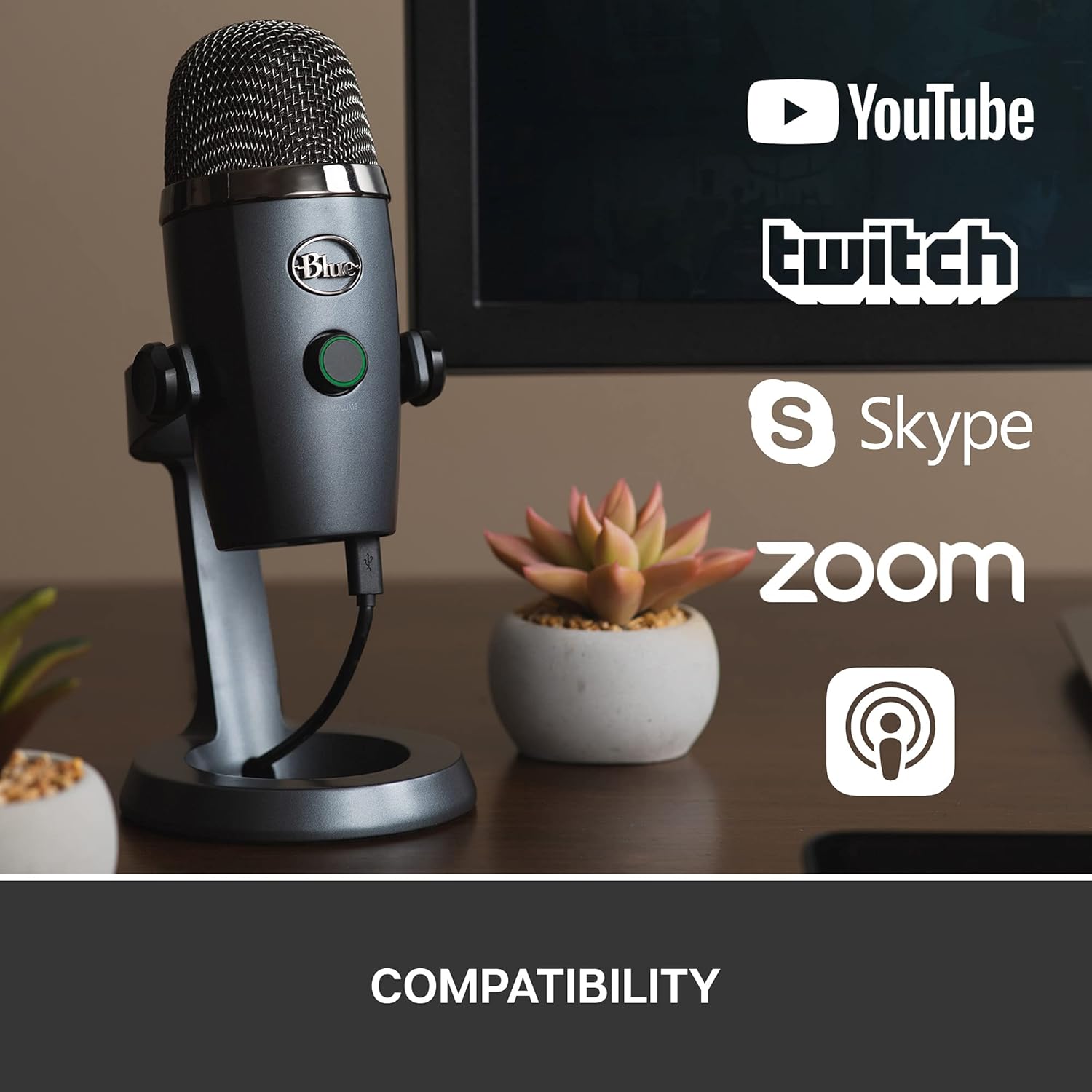 Yeti Nano USB Microphone – Shadow Grey Professional Sound for Gaming, Streaming, Podcasting, and More | Plug & Play | PC & Mac Compatible