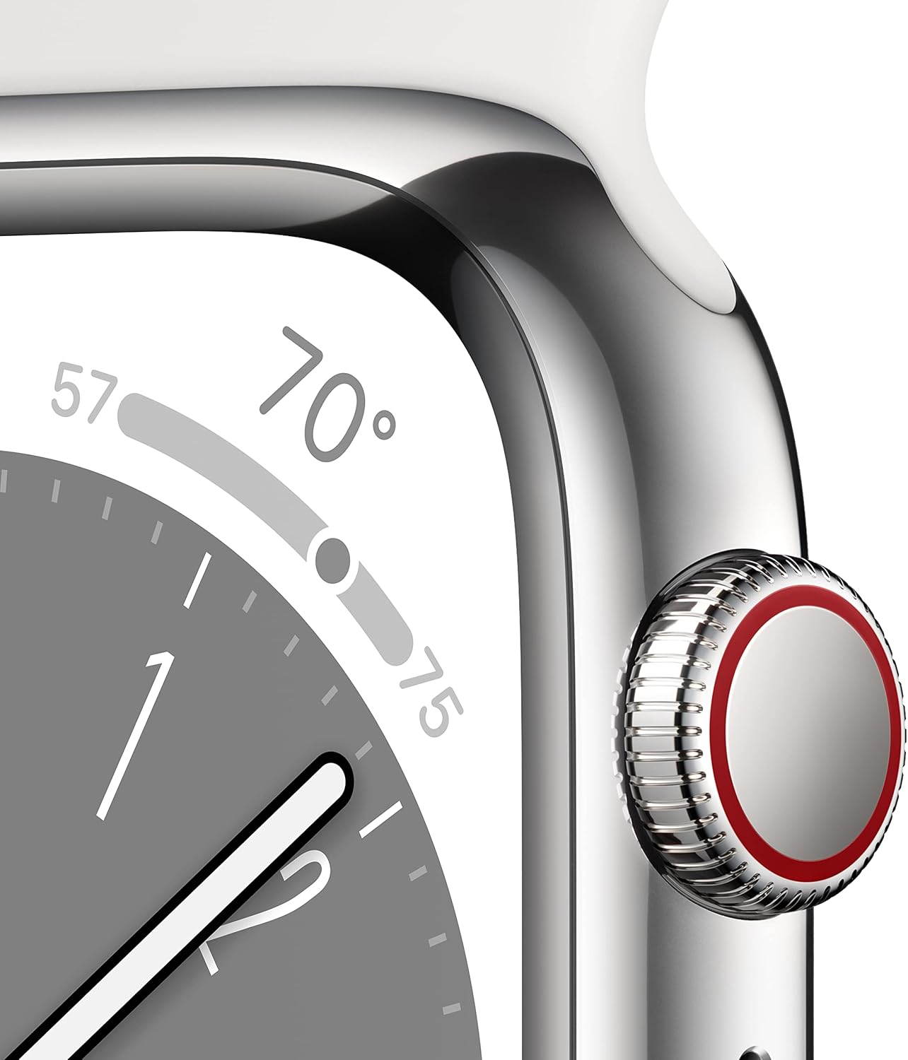 Apple Watch Series 8 [GPS + Cellular, 45mm] – Silver Stainless Steel Case with White Sport Band (M/L) + AppleCare+ 2-Year Coverage
