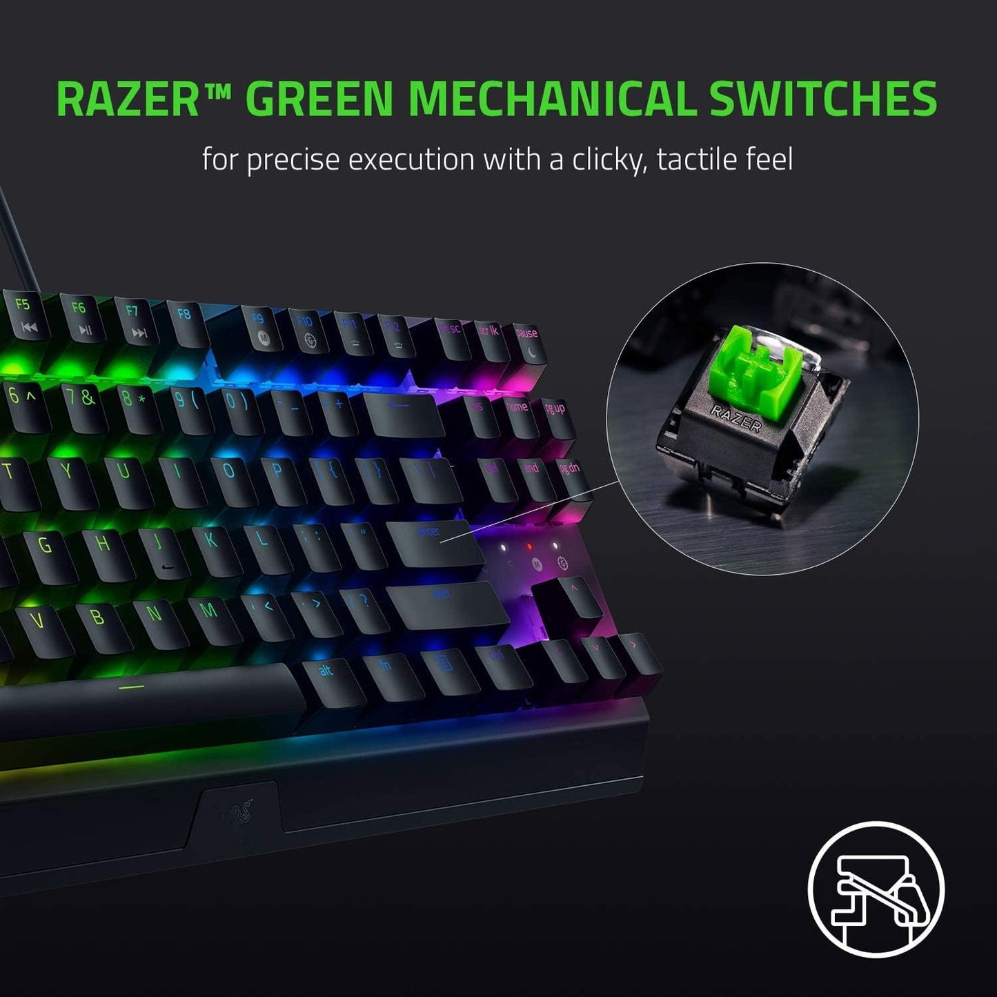 Razer BlackWidow V3 Tenkeyless Mechanical Gaming Keyboard – Mechanical Switches, Chroma RGB Lighting, Compact Design, Programmable Macros, USB Passthrough (Renewed)