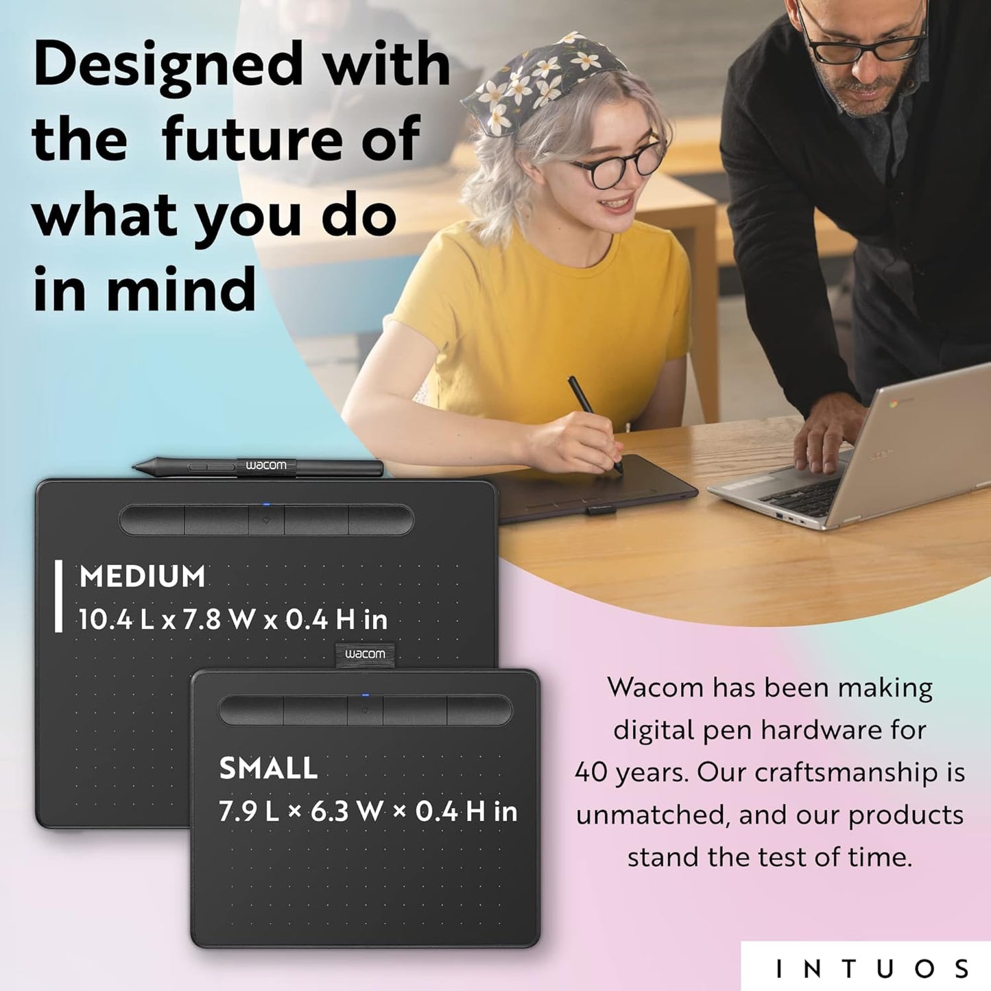Wacom Intuos Small Bluetooth Graphics Drawing Tablet – Portable for Teachers, Students, and Creators, 4 ExpressKeys, Compatible with Chromebook, Mac, Android, Windows – Pistachio