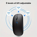 Ultra Thin Black 2.4Ghz Wireless Rechargeable Scroll Wheel Silent Optical Cordless Mouse for Computer PC Laptop Tablets Premium Slim Silent Mice for Gaming Travel Office Work with USB Adapter