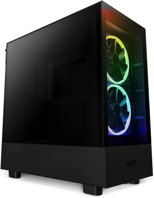 NZXT H5 Elite Compact ATX Mid-Tower PC Case – Black – CC-H51EB-01, Tempered Glass, Built-in RGB Lighting, Cable Management, 2×140mm RGB Fans Included