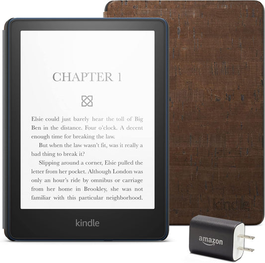 Kindle Paperwhite Essentials Bundle – Includes Kindle Paperwhite (WiFi, Without Ads), Amazon Cork Cover, and Power Adapter