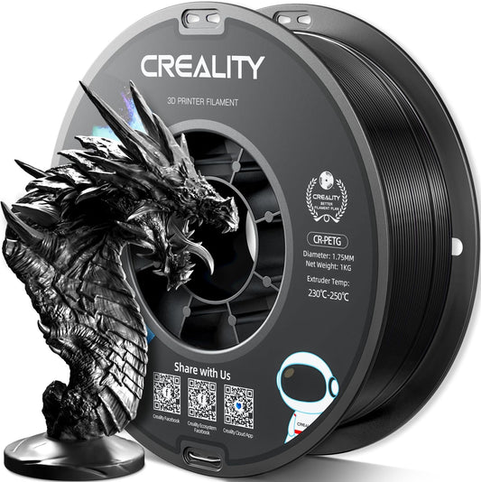 Official CR PETG 3D Printer Filament 1.75mm, 1KG (2.2lbs) – Black, High Precision, Strong Toughness, Odorless, Moisture-Resistant 3D Printing Filament for Ender Series