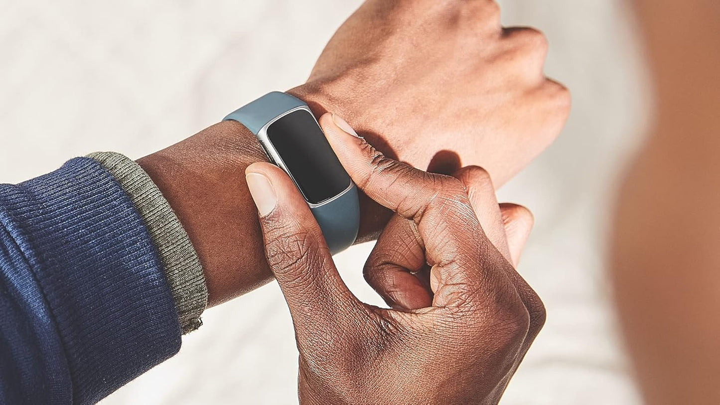 Fitbit Charge 5 Advanced Health & Fitness Tracker – Built-In GPS, Stress Management Tools, Sleep Tracking, 24/7 Heart Rate Monitoring, Mineral Blue with Steel Blue/Platinum Bands (S & L)