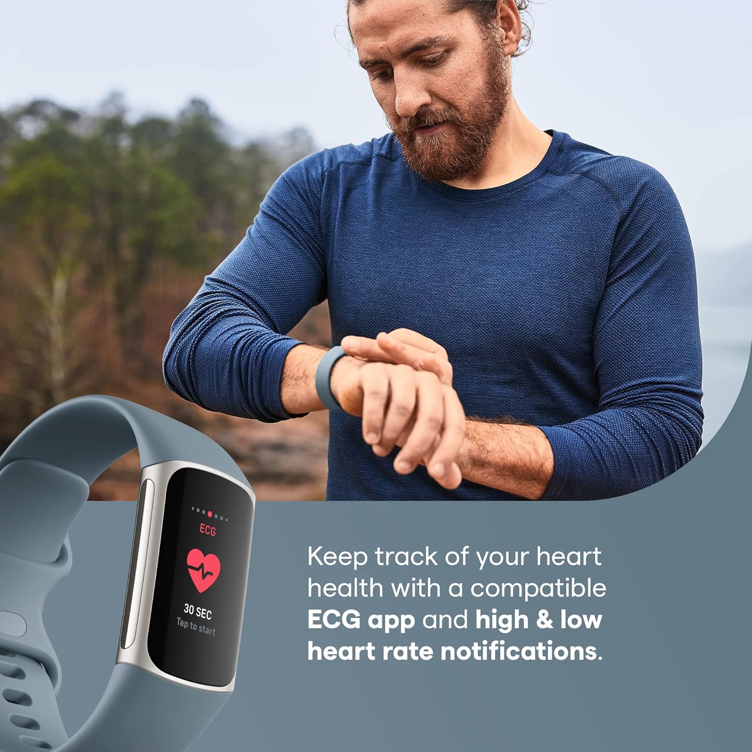 Fitbit Charge 5 Advanced Health & Fitness Tracker – Built-In GPS, Stress Management Tools, Sleep Tracking, 24/7 Heart Rate Monitoring, Mineral Blue with Steel Blue/Platinum Bands (S & L)