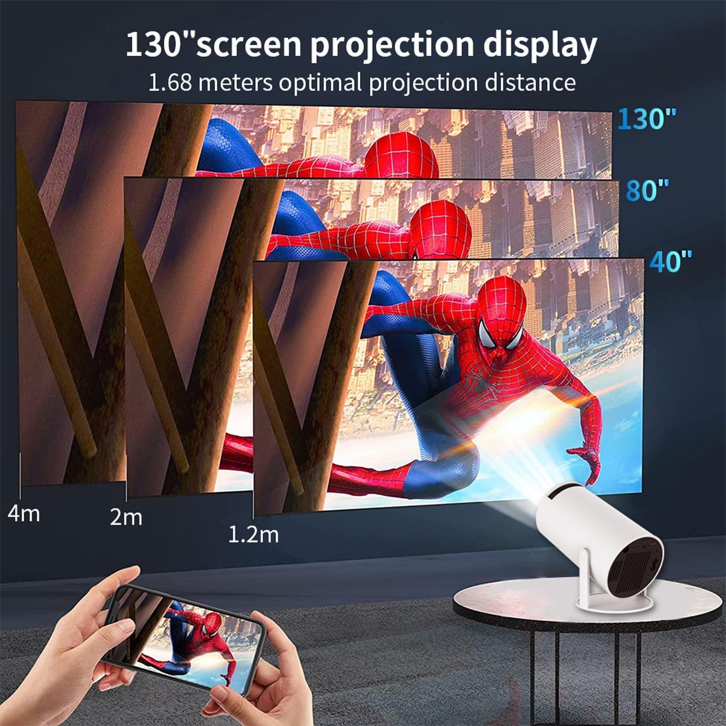 [Auto Keystone] HY300 Smart Projector with Android TV 11.0, 5G Wifi Bluetooth Projector 4K Supported,Mini Portable Outdoor Movie Projector Compatible Com Apple,Ios,Android (White)