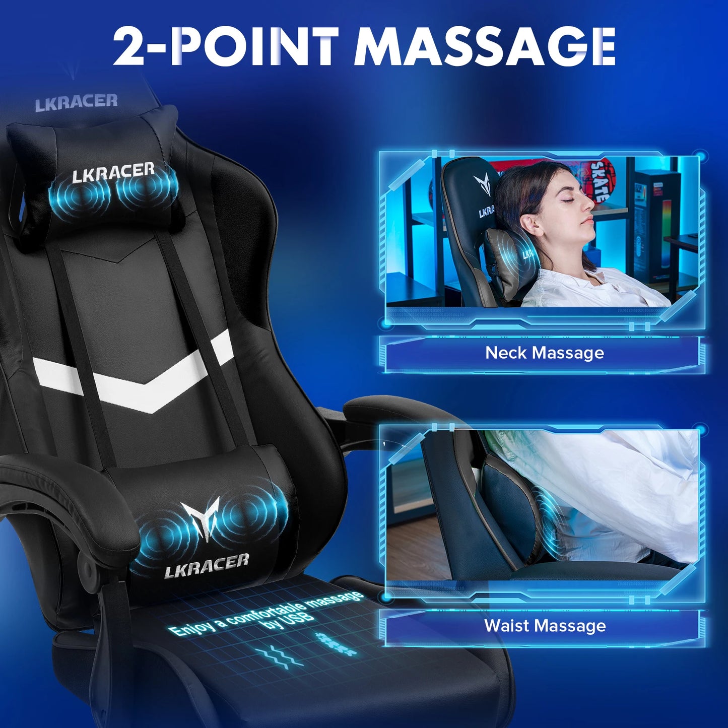 LUCKRACER Gaming Chair – Ergonomic Massage Computer Chair