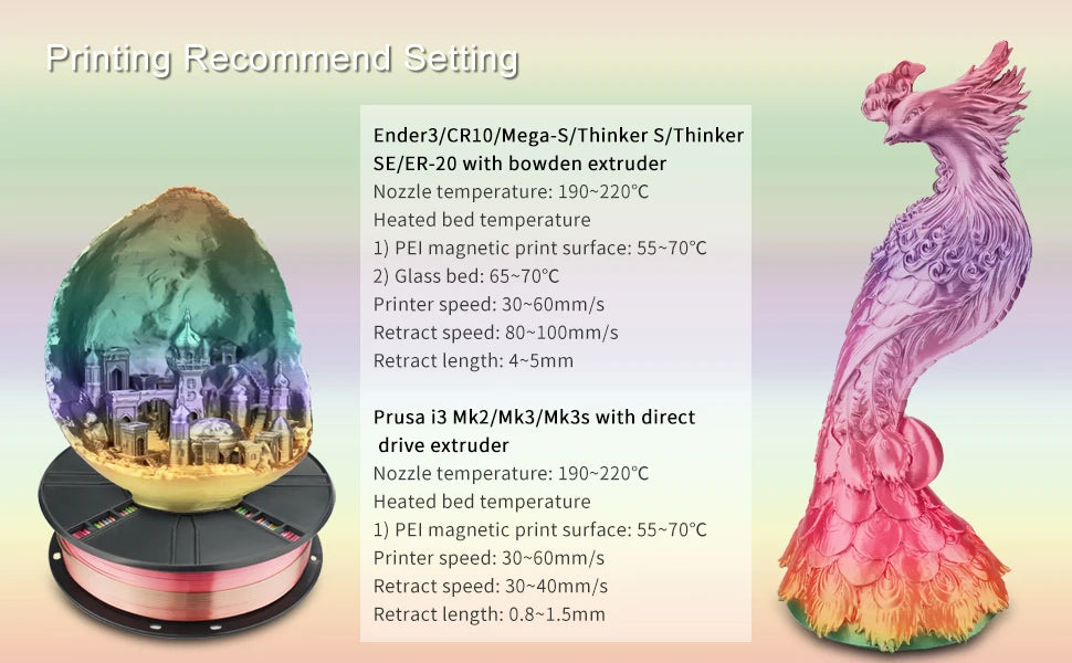 Eryone New Rainbow PLA Filament Multicolor Perfect Spooled 1.75mm 1KG Texture For 3d Printer High Quality Fast Shipping