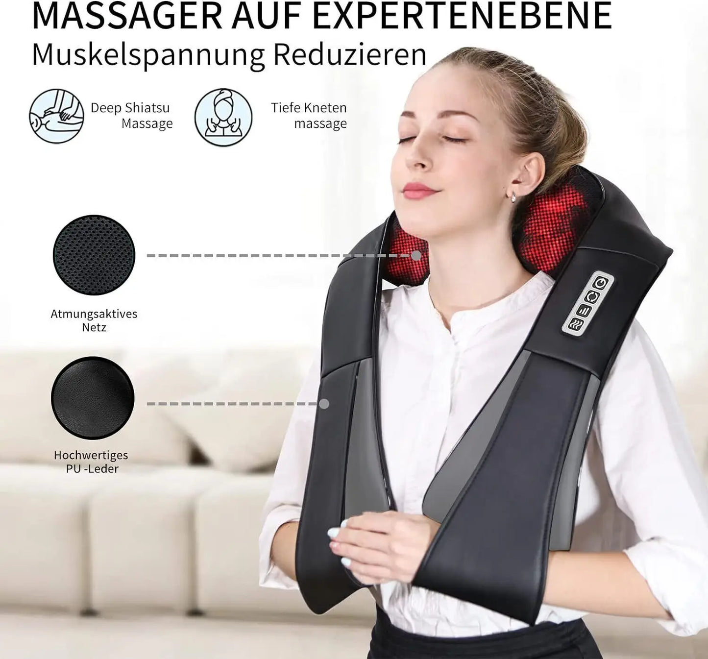 Electric Shiatsu Back, Neck & Shoulder Massager with Heat – Car & Home Use