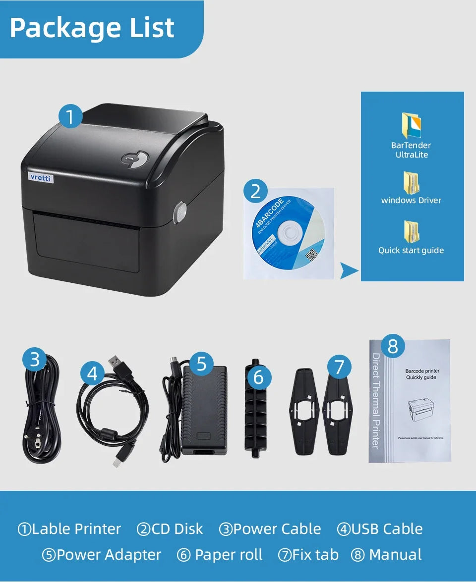 VRETTI 420B Wireless Bluetooth 4x6 Inch Thermal Shipping Label Printer