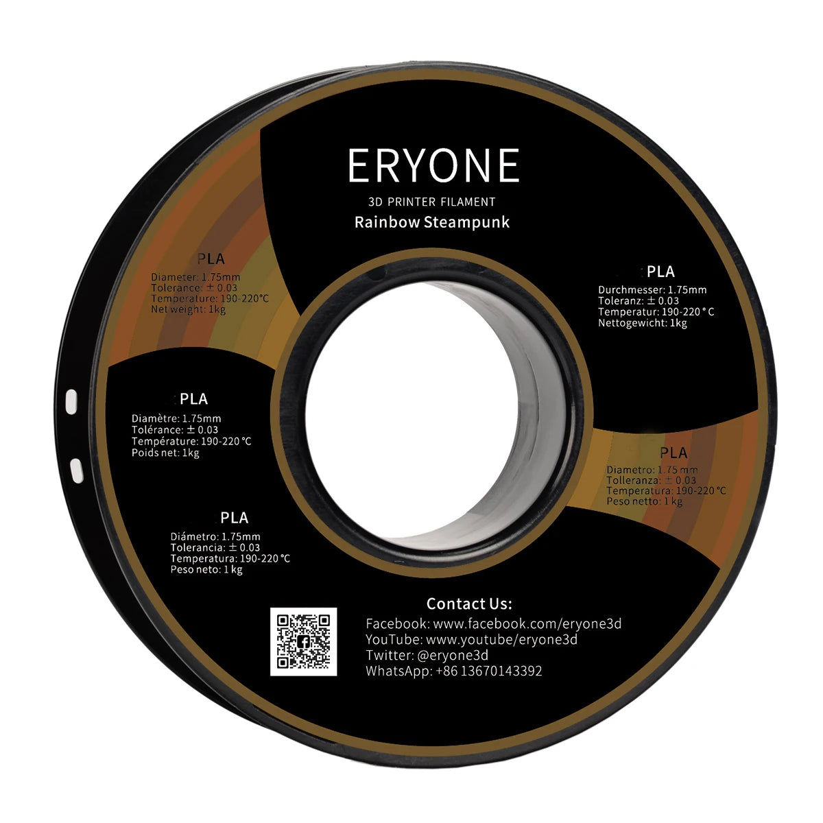 Eryone New Rainbow PLA Filament Multicolor Perfect Spooled 1.75mm 1KG Texture For 3d Printer High Quality Fast Shipping