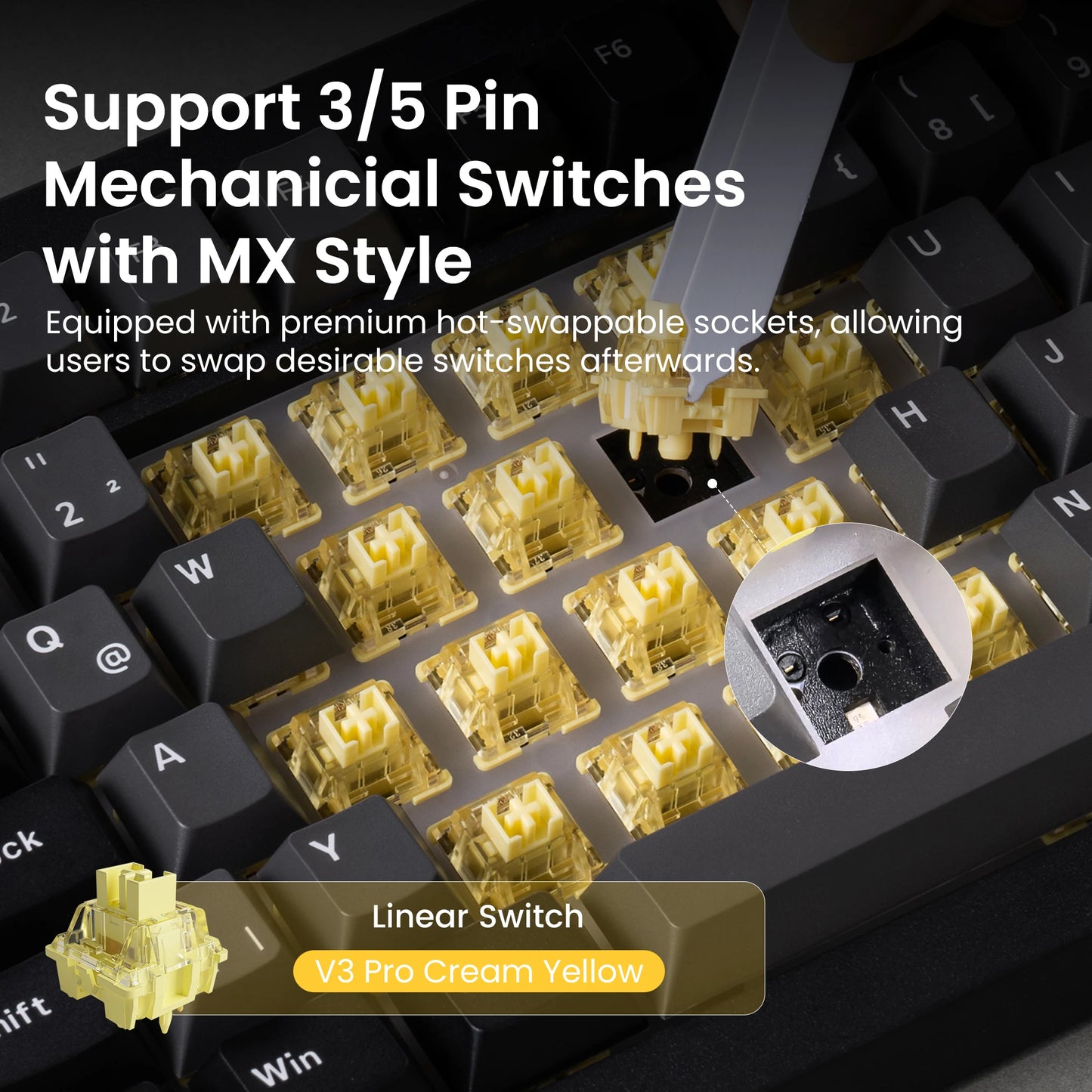 Akko 5075B Plus 75% Mechanical Gaming Keyboard Black & Silver ISO-UK Hot Swap Side LED RGB Multi-Modes 2.4GHz /USB Type-C/BT 5.0