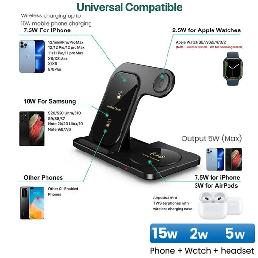 3-in-1 Wireless Charging Stand | Fast & Foldable Charging Station