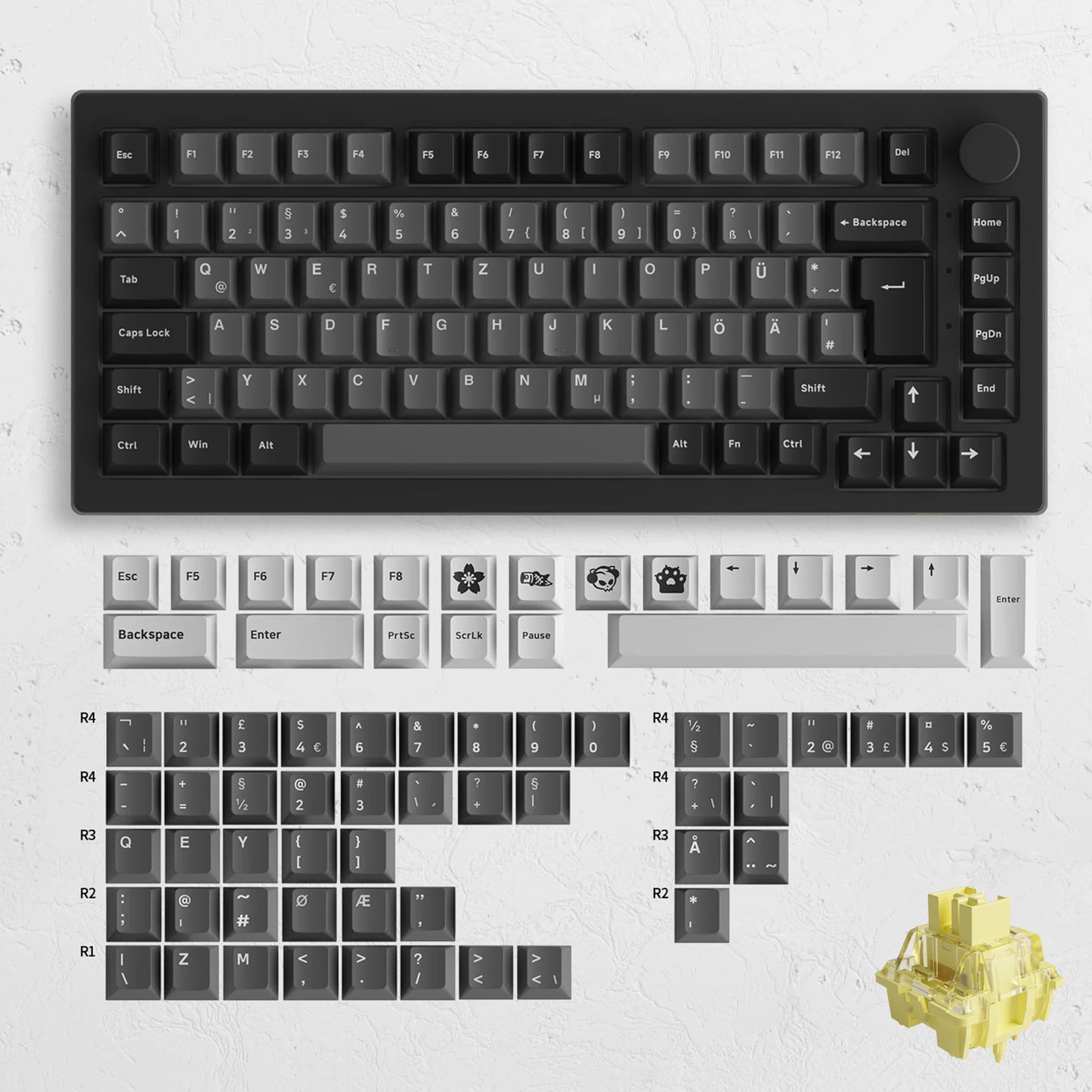 Akko 5075B Plus 75% Mechanical Gaming Keyboard Black & Silver ISO-UK Hot Swap Side LED RGB Multi-Modes 2.4GHz /USB Type-C/BT 5.0