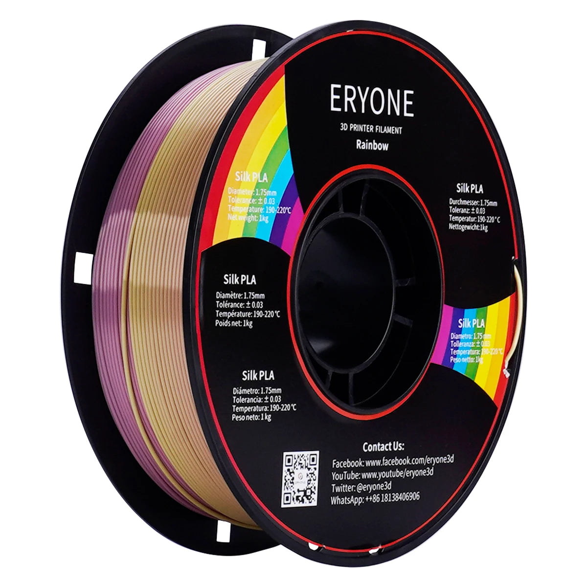Eryone New Rainbow PLA Filament Multicolor Perfect Spooled 1.75mm 1KG Texture For 3d Printer High Quality Fast Shipping