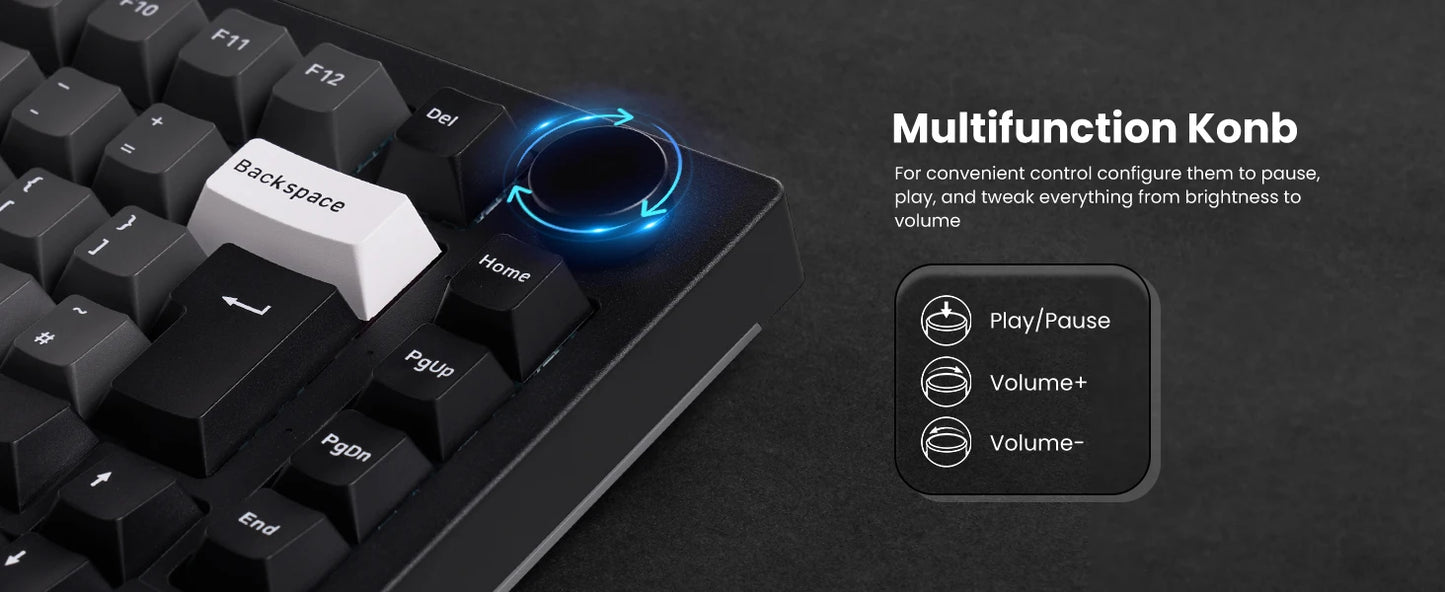 Akko 5075B Plus 75% Mechanical Gaming Keyboard Black & Silver ISO-UK Hot Swap Side LED RGB Multi-Modes 2.4GHz /USB Type-C/BT 5.0