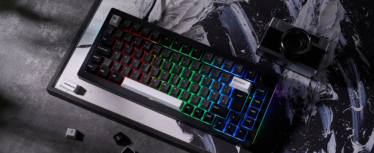 Akko 5075B Plus 75% Mechanical Gaming Keyboard Black & Silver ISO-UK Hot Swap Side LED RGB Multi-Modes 2.4GHz /USB Type-C/BT 5.0
