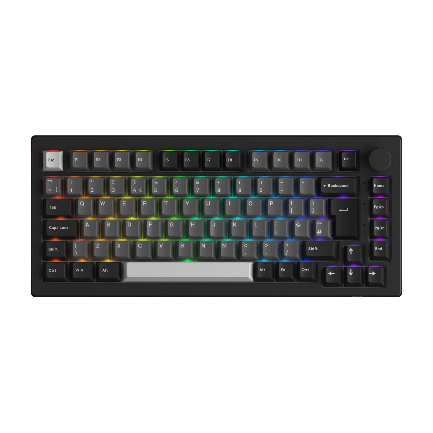 Akko 5075B Plus 75% Mechanical Gaming Keyboard Black & Silver ISO-UK Hot Swap Side LED RGB Multi-Modes 2.4GHz /USB Type-C/BT 5.0