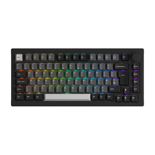 Akko 5075B Plus 75% Mechanical Gaming Keyboard Black & Silver ISO-UK Hot Swap Side LED RGB Multi-Modes 2.4GHz /USB Type-C/BT 5.0