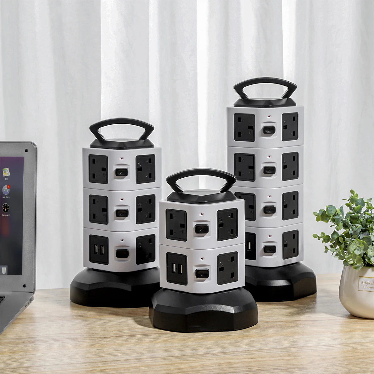 Vertical Power Strip Tower – 7/11/15 Outlets with USB & Surge Protection