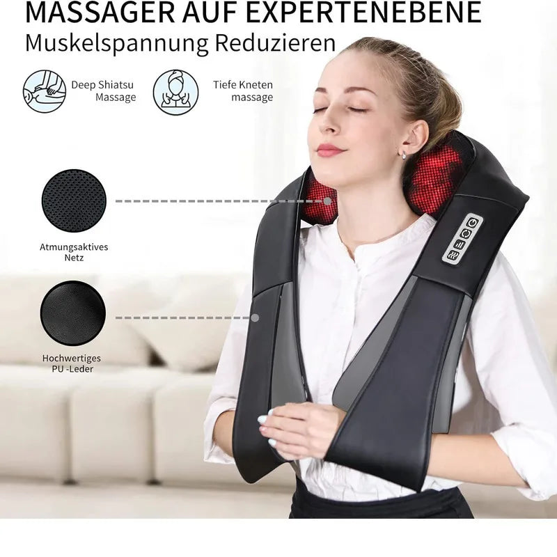 Electric Shiatsu Back, Neck & Shoulder Massager with Heat – Car & Home Use