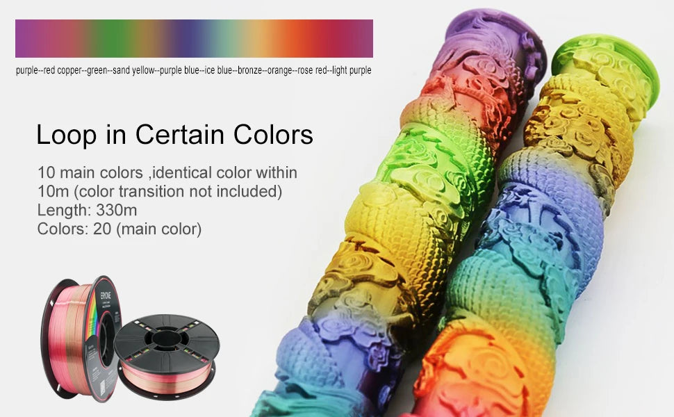 Eryone New Rainbow PLA Filament Multicolor Perfect Spooled 1.75mm 1KG Texture For 3d Printer High Quality Fast Shipping