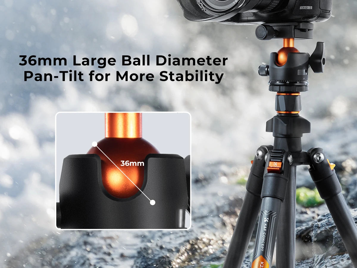 K&F Concept 64” Carbon Fiber Camera Tripod | Lightweight & Travel-Friendly