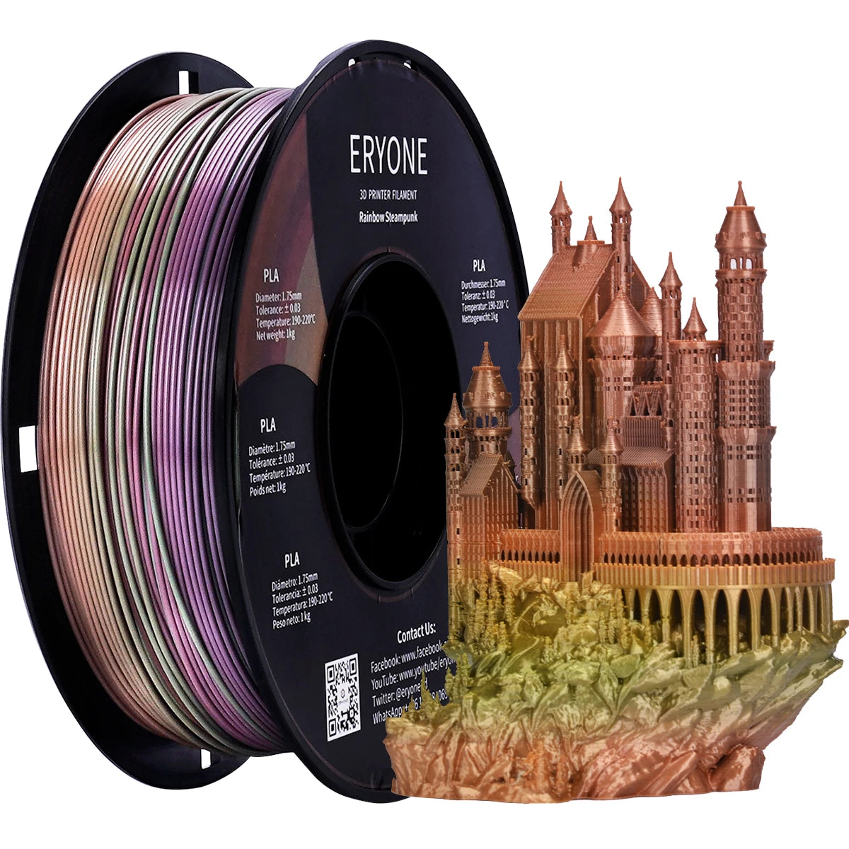 Eryone New Rainbow PLA Filament Multicolor Perfect Spooled 1.75mm 1KG Texture For 3d Printer High Quality Fast Shipping