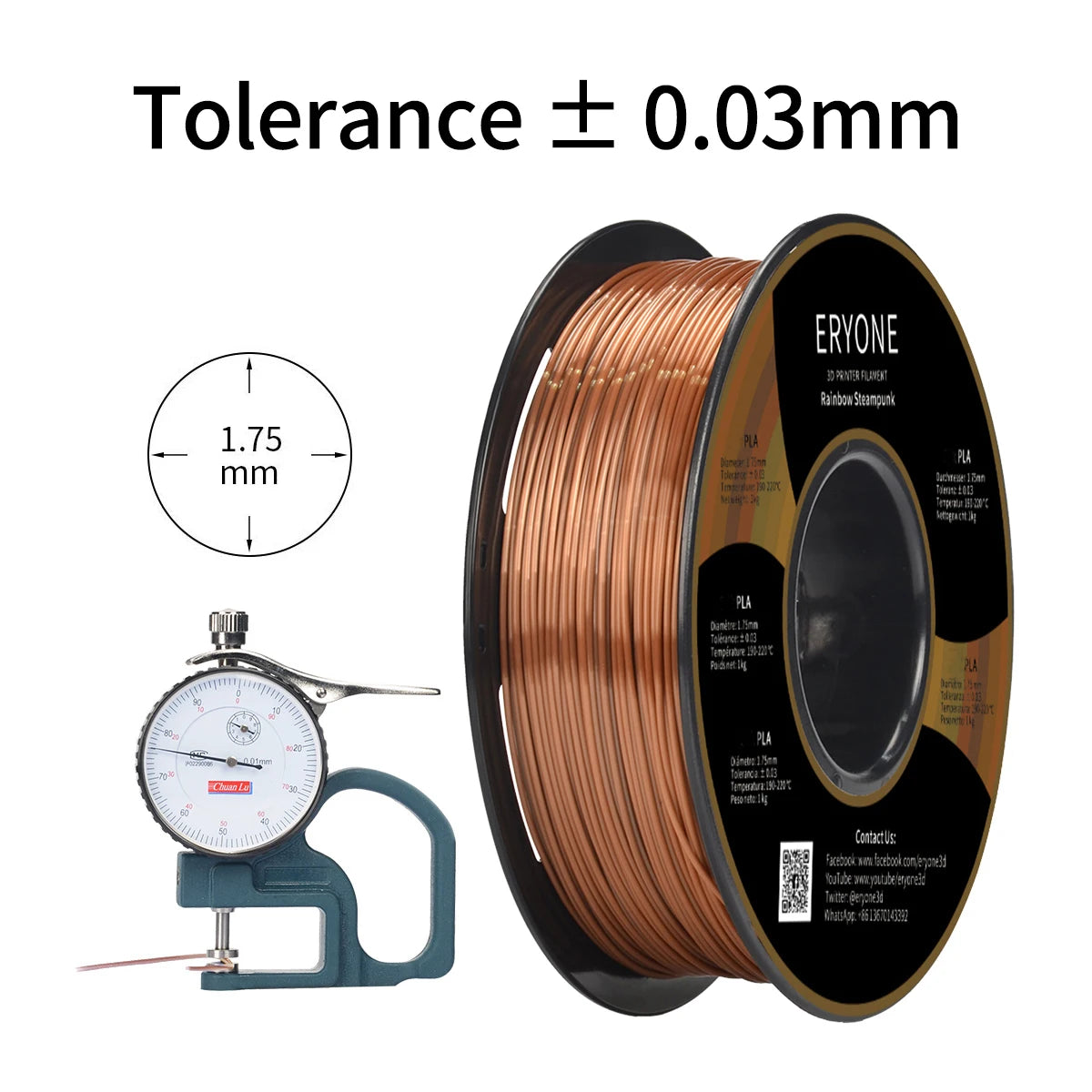 Eryone New Rainbow PLA Filament Multicolor Perfect Spooled 1.75mm 1KG Texture For 3d Printer High Quality Fast Shipping