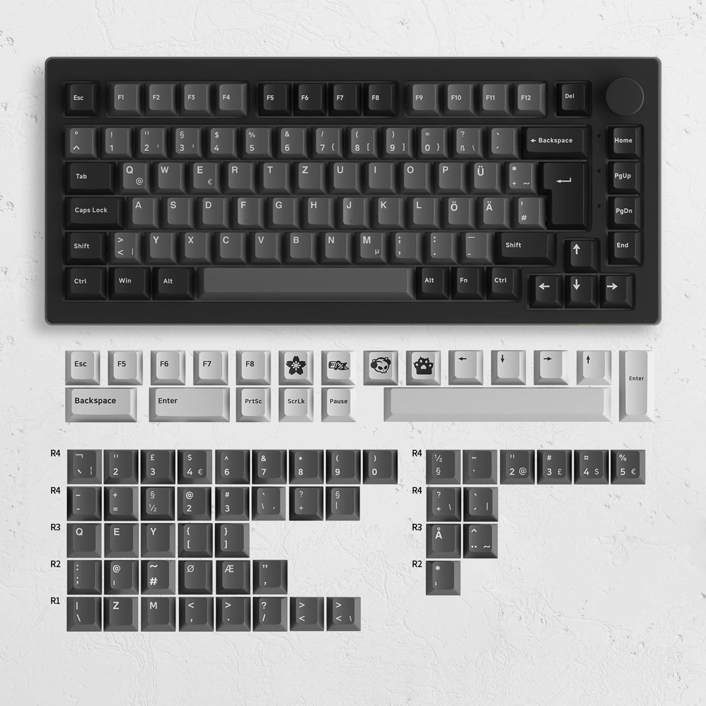 Akko 5075B Plus 75% Mechanical Gaming Keyboard Black & Silver ISO-UK Hot Swap Side LED RGB Multi-Modes 2.4GHz /USB Type-C/BT 5.0