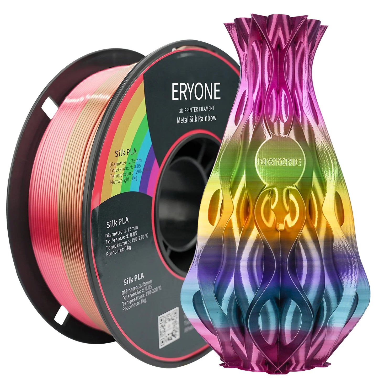 Eryone New Rainbow PLA Filament Multicolor Perfect Spooled 1.75mm 1KG Texture For 3d Printer High Quality Fast Shipping