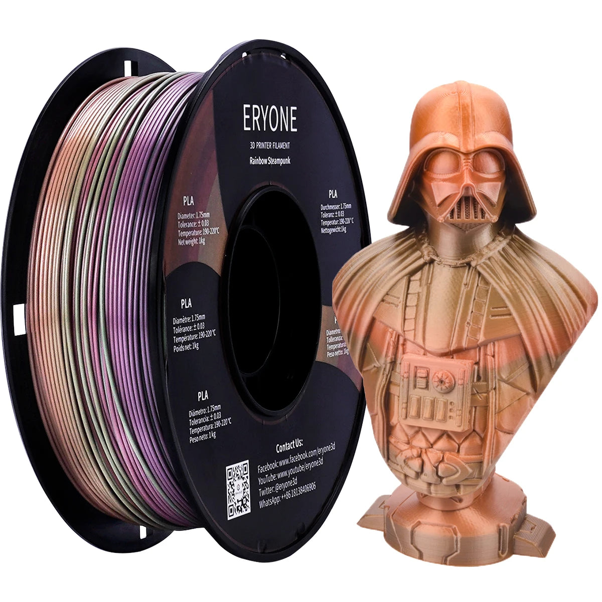 Eryone New Rainbow PLA Filament Multicolor Perfect Spooled 1.75mm 1KG Texture For 3d Printer High Quality Fast Shipping
