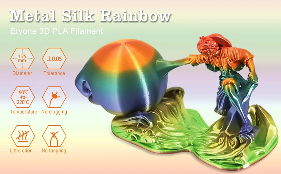 Eryone New Rainbow PLA Filament Multicolor Perfect Spooled 1.75mm 1KG Texture For 3d Printer High Quality Fast Shipping
