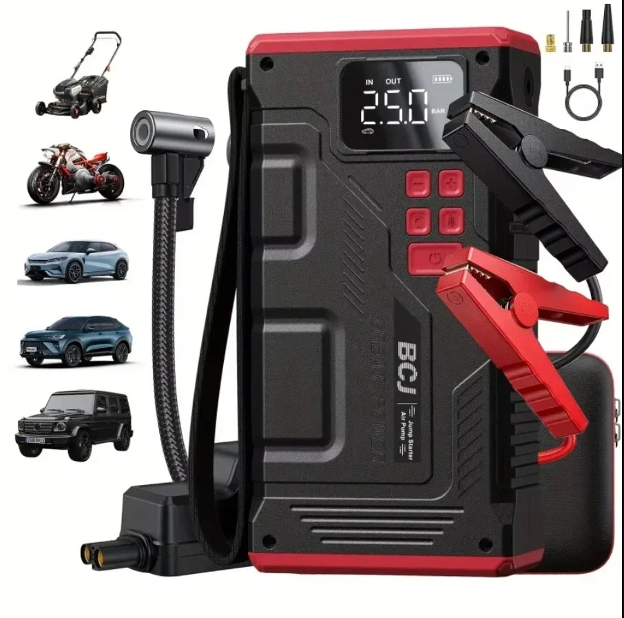 2025 New Car Jump Starter with Air Compressor – 5000A Peak & 150PSI Digital Tire Inflator