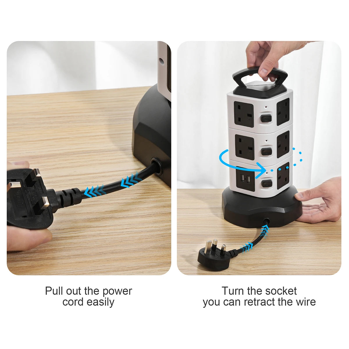Vertical Power Strip Tower – 7/11/15 Outlets with USB & Surge Protection