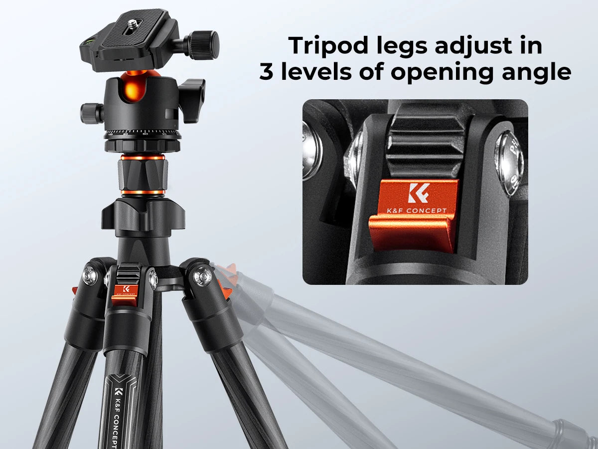 K&F Concept 64” Carbon Fiber Camera Tripod | Lightweight & Travel-Friendly