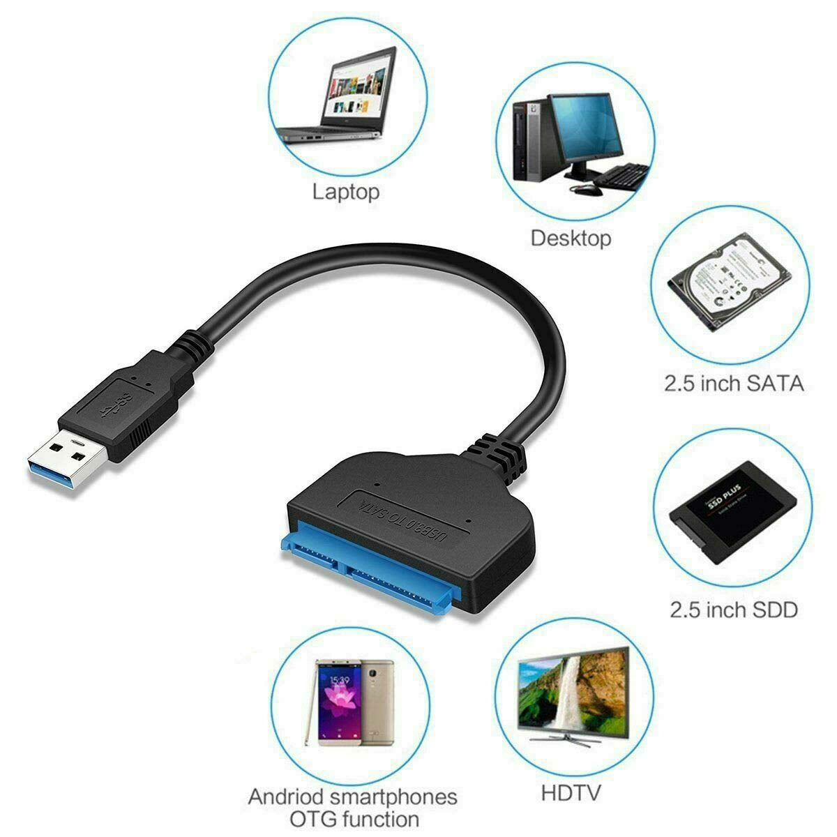 USB 3.0 to SATA 22 Pin 2.5 Inch Hard Disk Drive SSD Adapter Connector Lead Cable SATA III