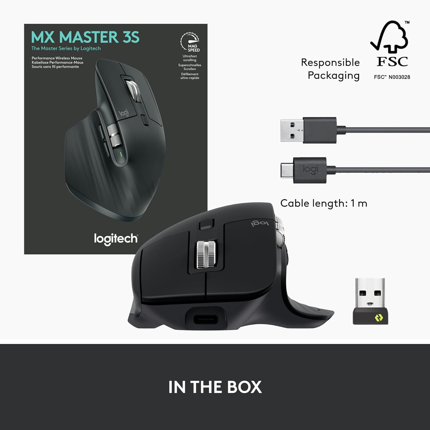 Logitech MX Master 3S Wireless Performance Mouse – 8K DPI, Ultra-Fast Scrolling, Quiet Clicks, USB-C, Bluetooth, Track on Glass – Graphite (Windows, macOS, Linux, Chrome OS)