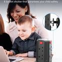 Tower Extension Lead 2M, (13A 3250W) 4 USB Ports and 8 Way Extension Tower, Surge Protection Extension Lead with 4 Independent Control Switch, Extension Cable for Home, Office, Kitchen