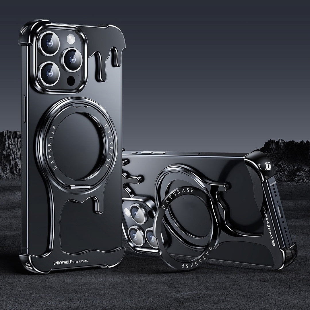 Liquid Metal Casing Phone Case – Frameless Magnetic Rotating Bracket