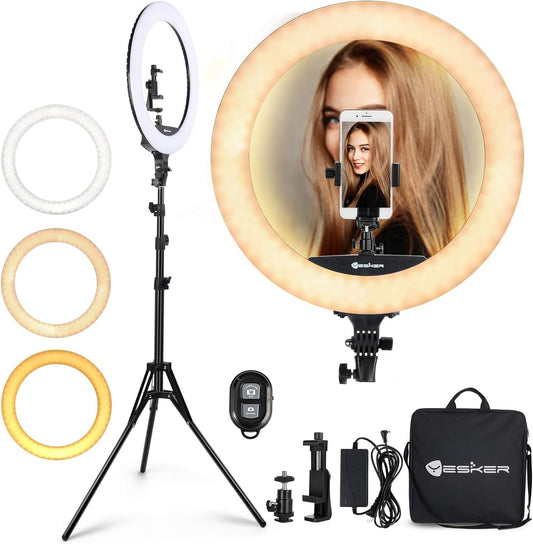18 Inch LED Ring Light Kit with 73" Tripod Stand and Phone Holder – Adjustable 3200K-6000K Color Temperature, Perfect for Vlogging, Makeup, YouTube, Video Recording, and Selfies