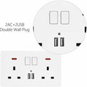 Double Wall Plug Socket – 2 Gang 13A with 2 USB Charger Outlets (UK Standard)
