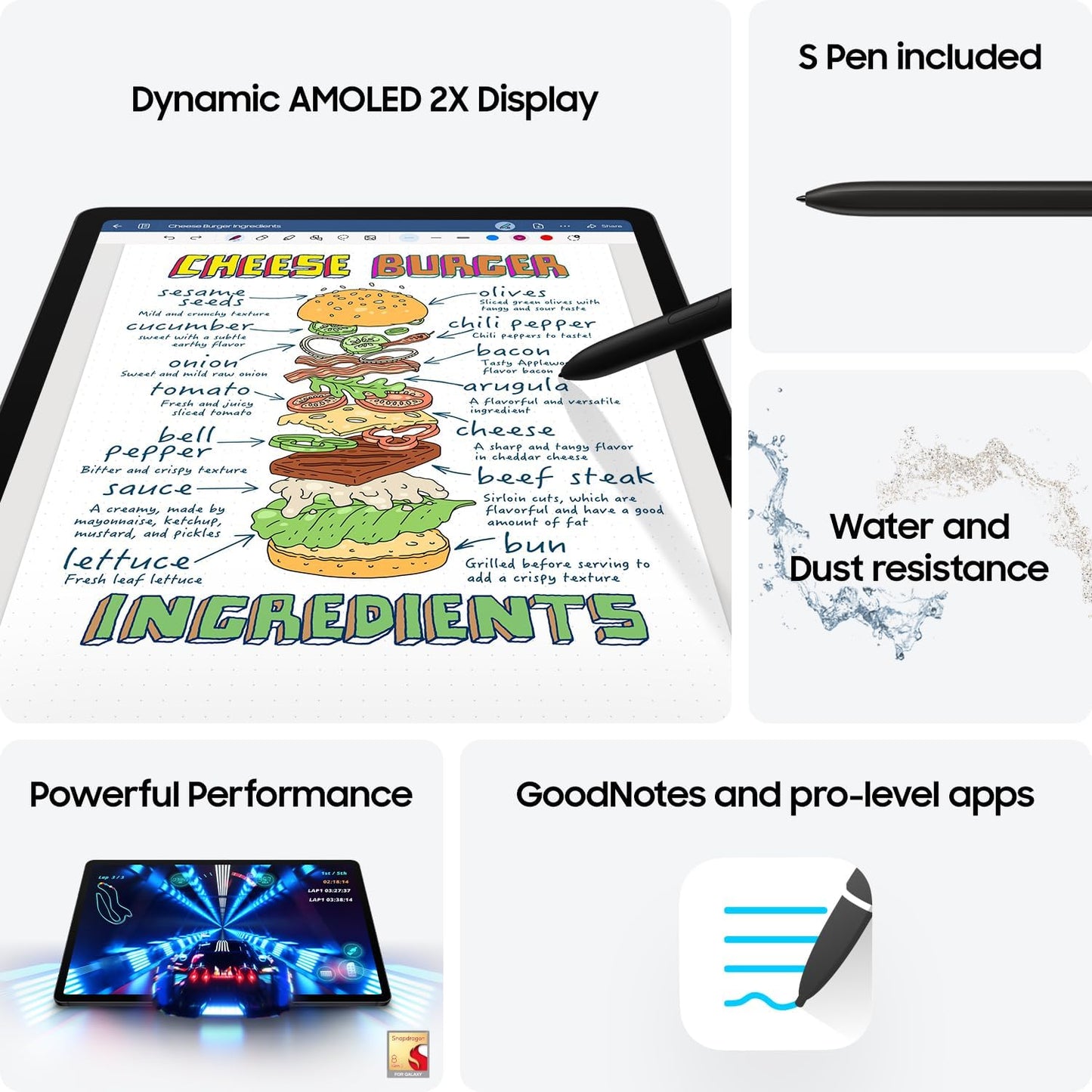 Samsung Galaxy Tab S9 11” Tablet – 128GB WiFi 7, Snapdragon 8 Gen 2, AMOLED Display, S Pen Included, Long Battery Life, Durable Design, Auto Focus Camera, US Version, 2023 – Graphite